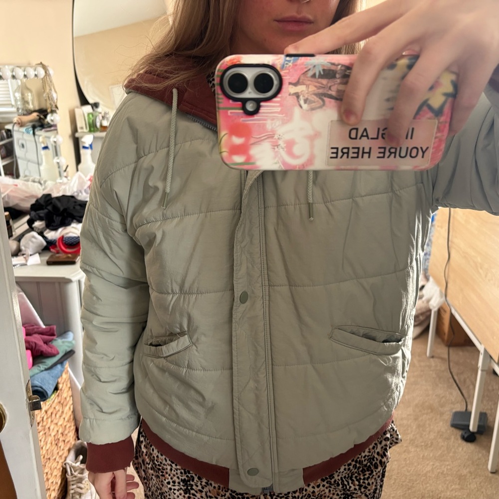 We The Free Sage and Maroon Puffer Jacket